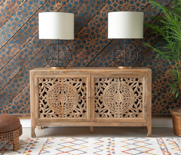 HEIDI NATURAL 2 DOOR CARVED CABINET - Gifts for You 'n Me