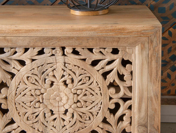 HEIDI NATURAL 2 DOOR CARVED CABINET - Gifts for You 'n Me