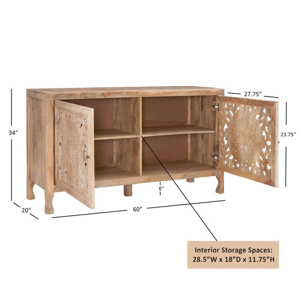 HEIDI NATURAL 2 DOOR CARVED CABINET - Gifts for You 'n Me