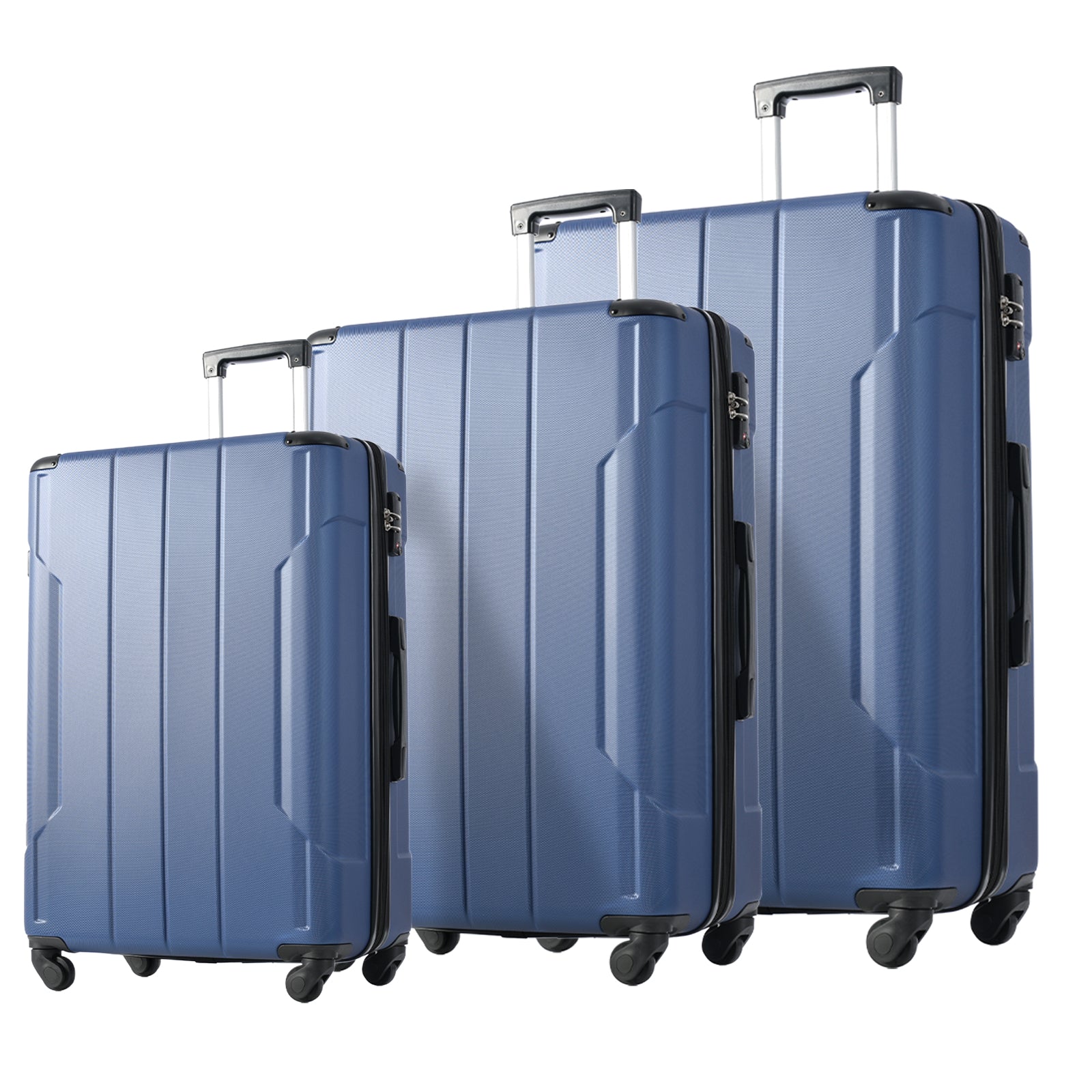 Hardshell Luggage Sets 3 Pcs Spinner Suitcase with TSA Lock Lightweight 20''24''28'' Blue + ABS