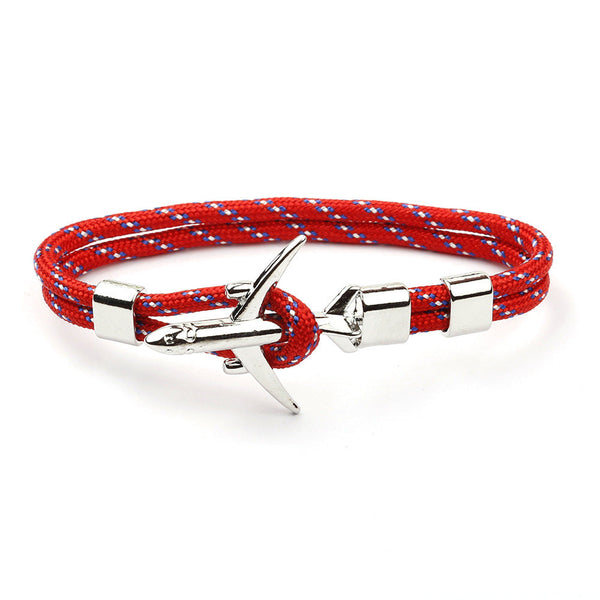 Modern Fashion Airplane Anchor Bracelets Men Charm Rope Chain Paracord Bracelet Women Male Air Force Style Wrap Metal Sport Hook Gift