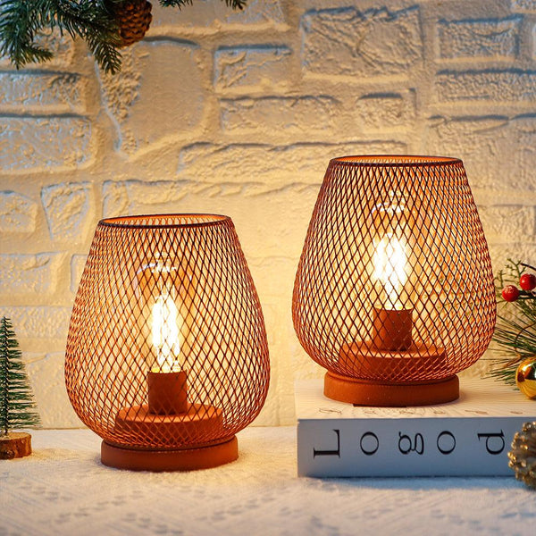 6.7'' Tall Metal Cage Shape Cordless Table Lamp Battery Lanterns (Set of 2)