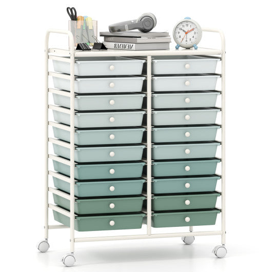 20 Drawers Rolling Storage Cart Studio Organizer-Gardient Green