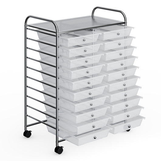 20 Drawers Storage Rolling Cart Studio Organizer-Transparent
