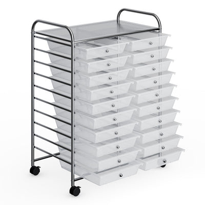 20 Drawers Storage Rolling Cart Studio Organizer-Transparent