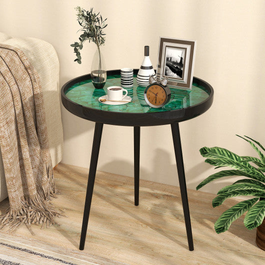 20 Inch Mid-century Modern Coffee End Table with Sea Shell Decoration-Green