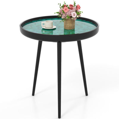20 Inch Mid-century Modern Coffee End Table with Sea Shell Decoration-Green