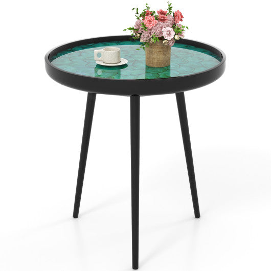 20 Inch Mid-century Modern Coffee End Table with Sea Shell Decoration-Green