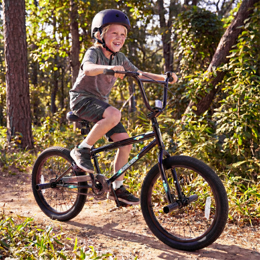 20 Inch Trick Bicycle with 360 Degree Steering and Adjustable Seat for Kids and Teens-Black