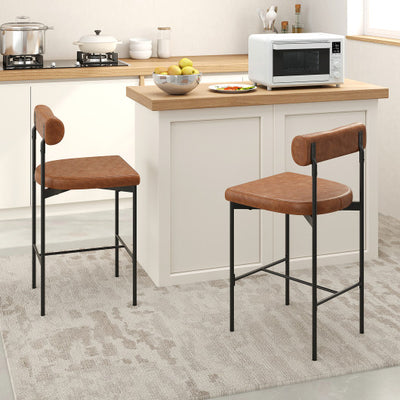 26 Inch Upholstered Bar Stools Set of 2 Counter Height Bar Chairs with  Backrest-Brown