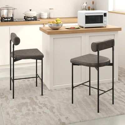 26 Inch Upholstered Bar Stools Set of 2 Counter Height Bar Chairs with  Backrest-Gray