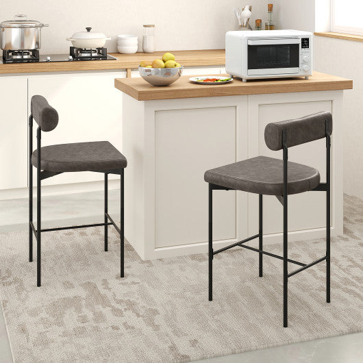 26 Inch Upholstered Bar Stools Set of 2 Counter Height Bar Chairs with  Backrest-Gray