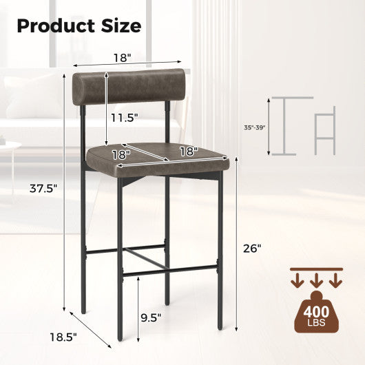 26 Inch Upholstered Bar Stools Set of 2 Counter Height Bar Chairs with  Backrest-Gray