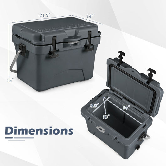 20 Quart Portable Hard Cooler with Built-in Ruler and Bottle-Gray