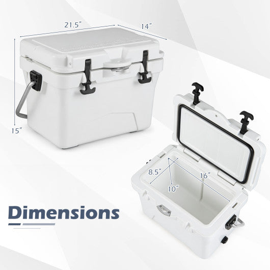 20 Quart Portable Hard Cooler with Built-in Ruler and Bottle-White