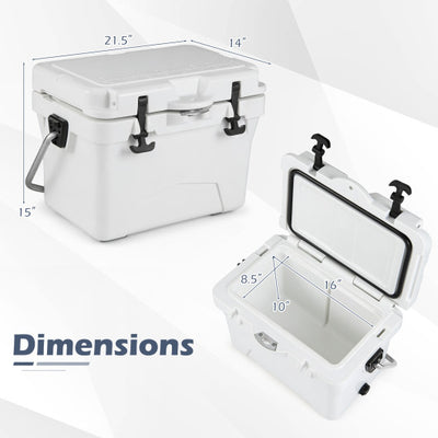 20 Quart Portable Hard Cooler with Built-in Ruler and Bottle-White