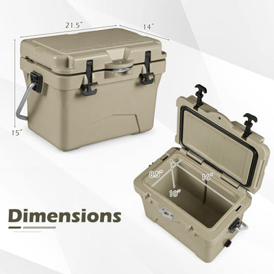 20 Quart Portable Hard Cooler with Built-in Ruler and Bottle-Khaki