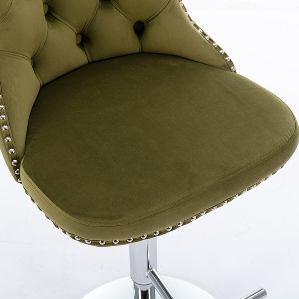 Modern Velvet Swivel Barstools with Adjustable Seat Height and Chrome Base