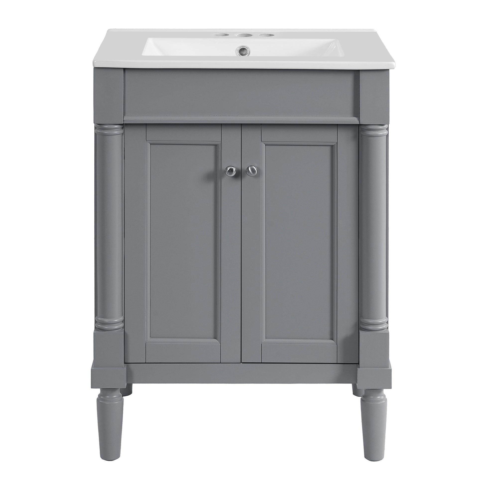Modern Bathroom Vanity with Top Sink and 2-Tier Large Storage Shelves Cabinet