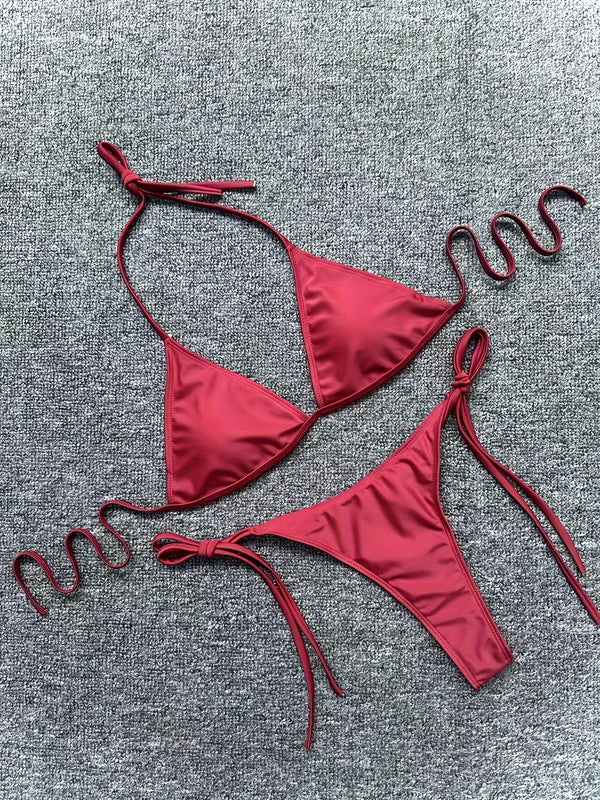 Bikini Leopard Print 2 Piece Swimsuit for Women – High Cut Lace-Up Backless Flattering Bikini Set with Halter Spaghetti Strap – Stretchy Sexy and Stylish Swimwear for Pool Beach and Summer Vacation