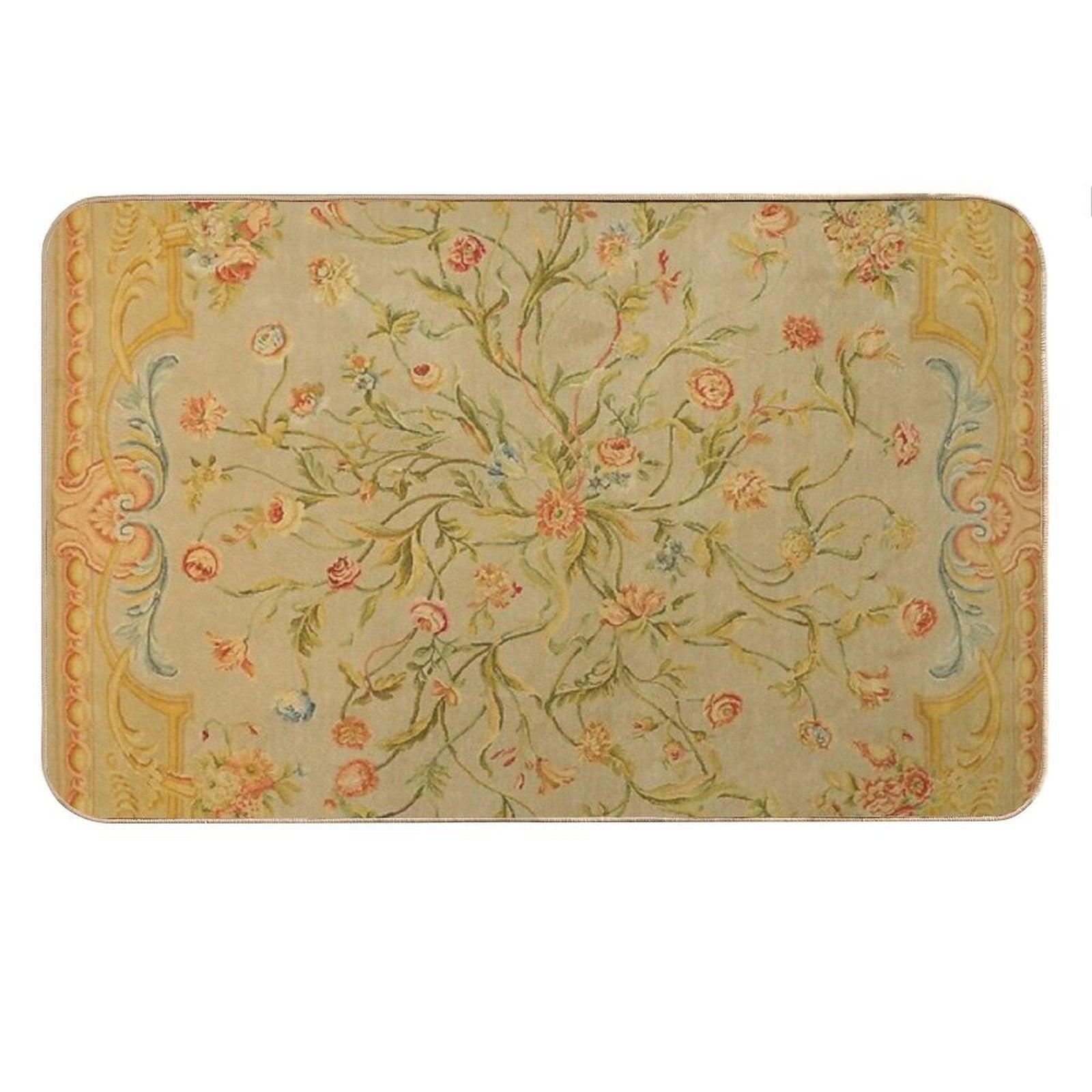 Floral Savonnerie 19th Century Authentic Colorful Picture of A Rose Tulip And Greenery Rug Bath Mat