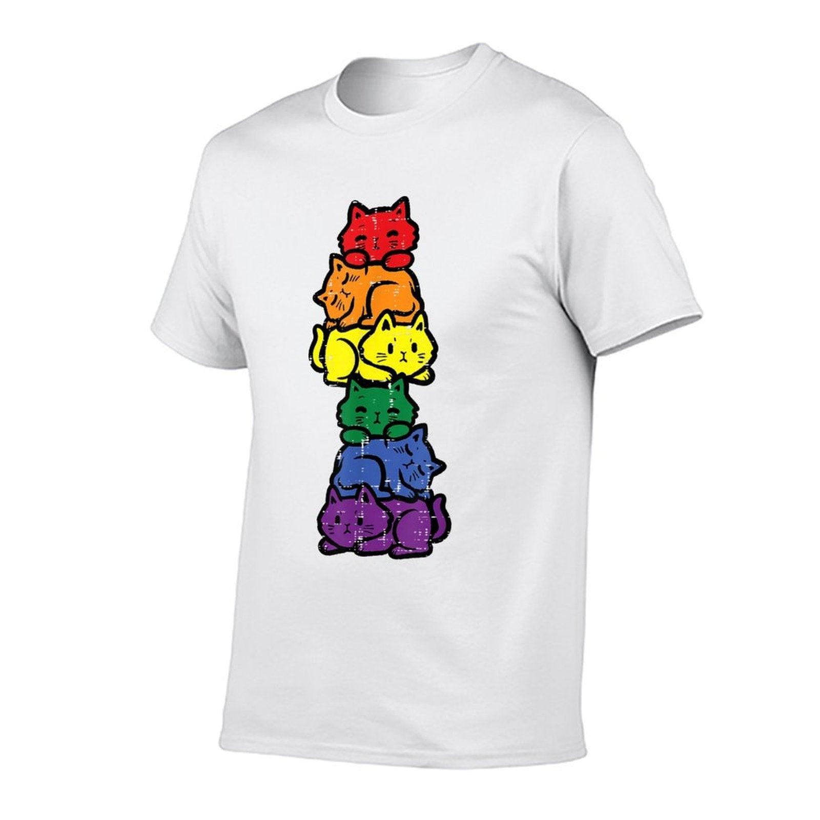 Gay Pride Cat Stack Rainbow Lgbt Anime Men Women Kids  Stretchy T-Shirt