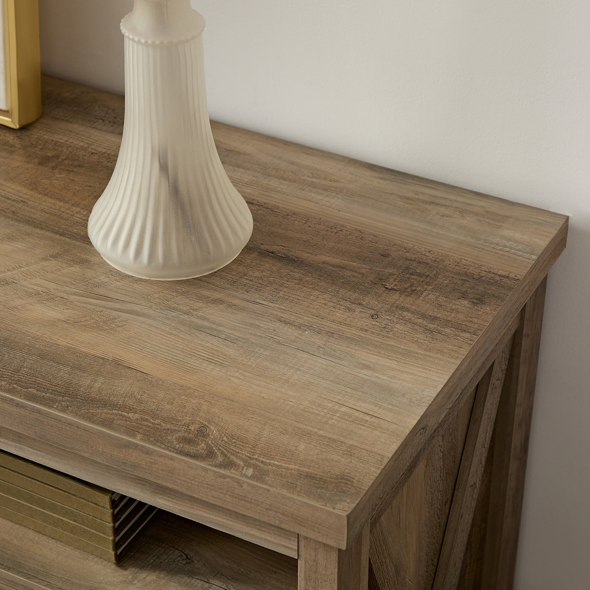 Farmhouse TV Media Stand, Large Barn Inspired Home Entertainment Console, with 18' Fireplace