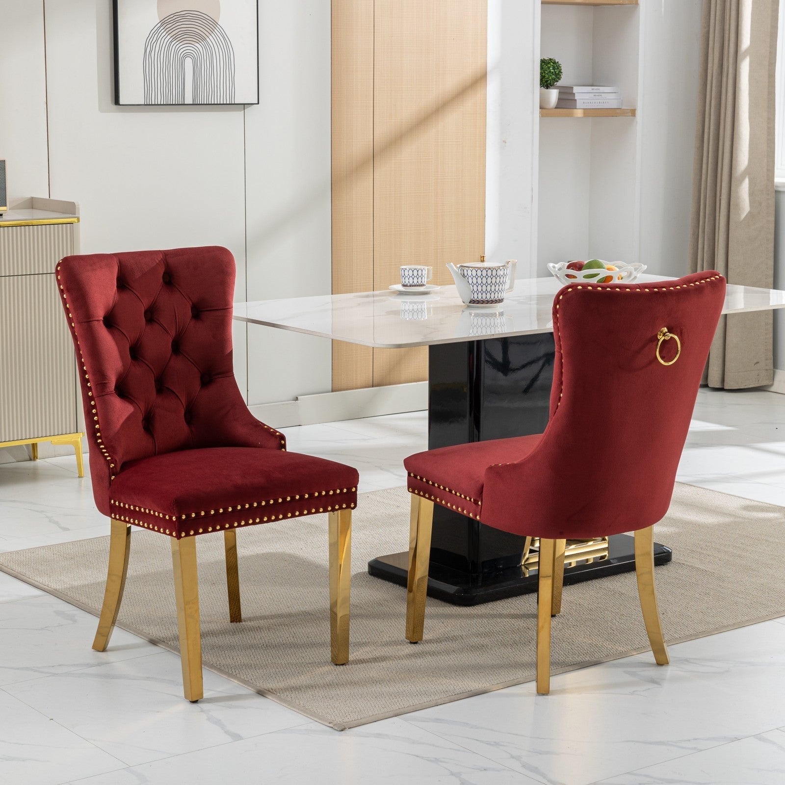 Nikki Collection Modern Tufted Solid Wood Velvet Upholstered Dining Chair with Gold Legs