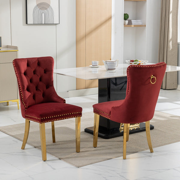 Nikki Collection Modern Tufted Solid Wood Velvet Upholstered Dining Chair with Gold Legs