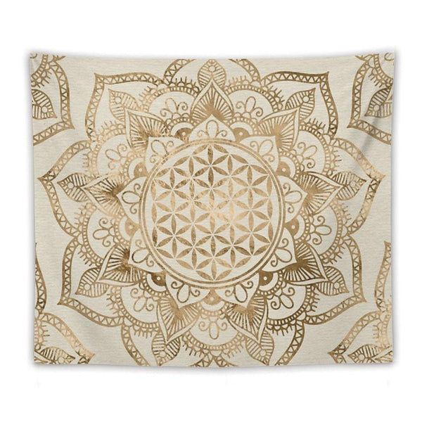 Flower of Life in Lotus - Pastel Golds And Canvas Tapestry