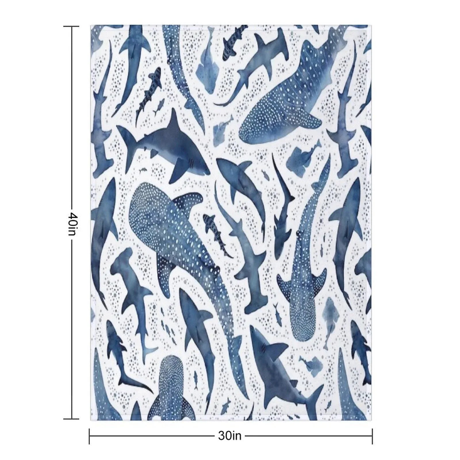 Monochrome Blue Watercolour Shark Ocean on White Throw Blanket