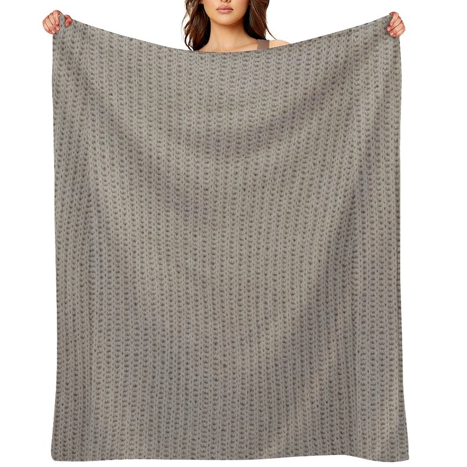 Beige Knitting Pattern Durable Throw Blanket