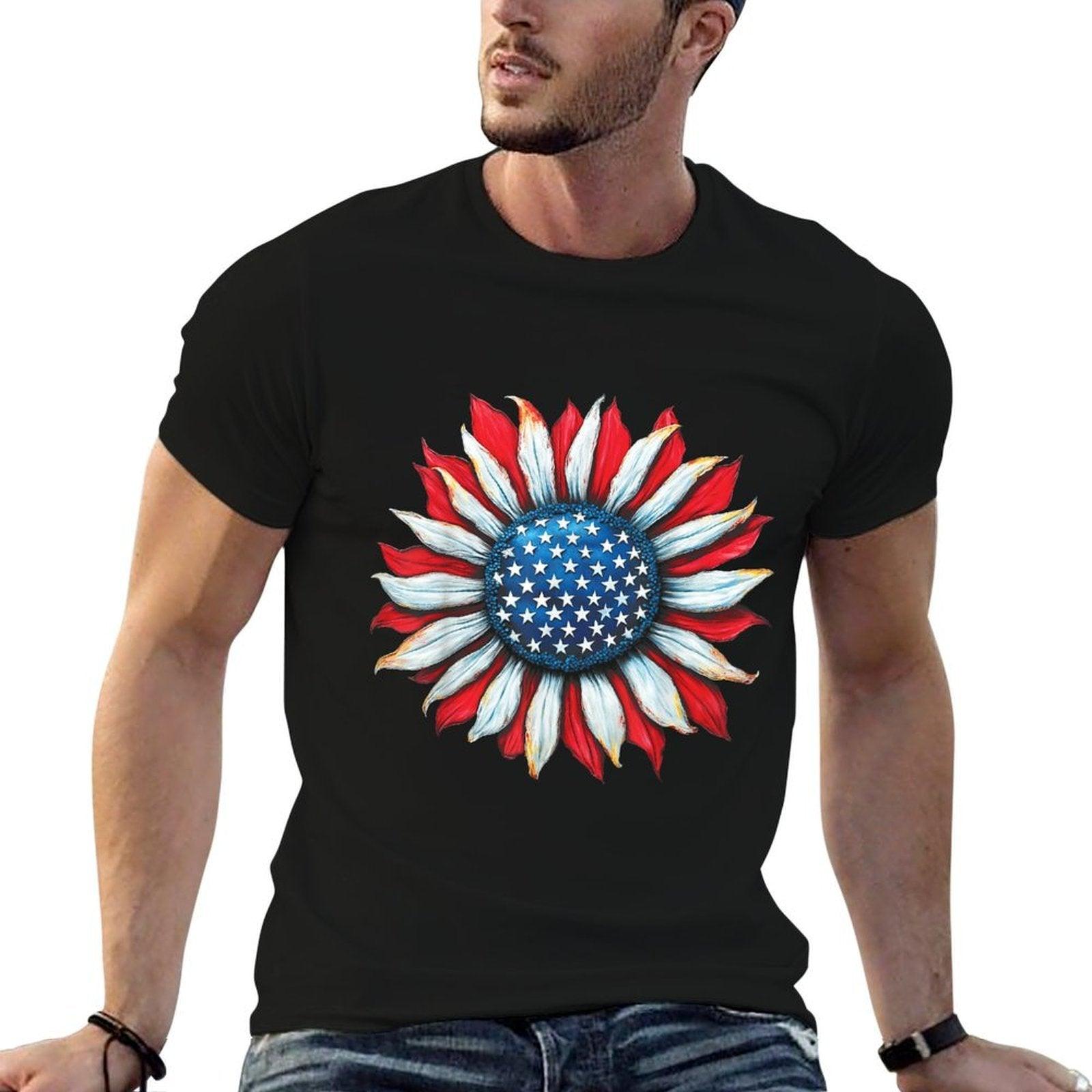 Sunflower American 4th of July Women Men Merica USA  Easy-care T-Shirt