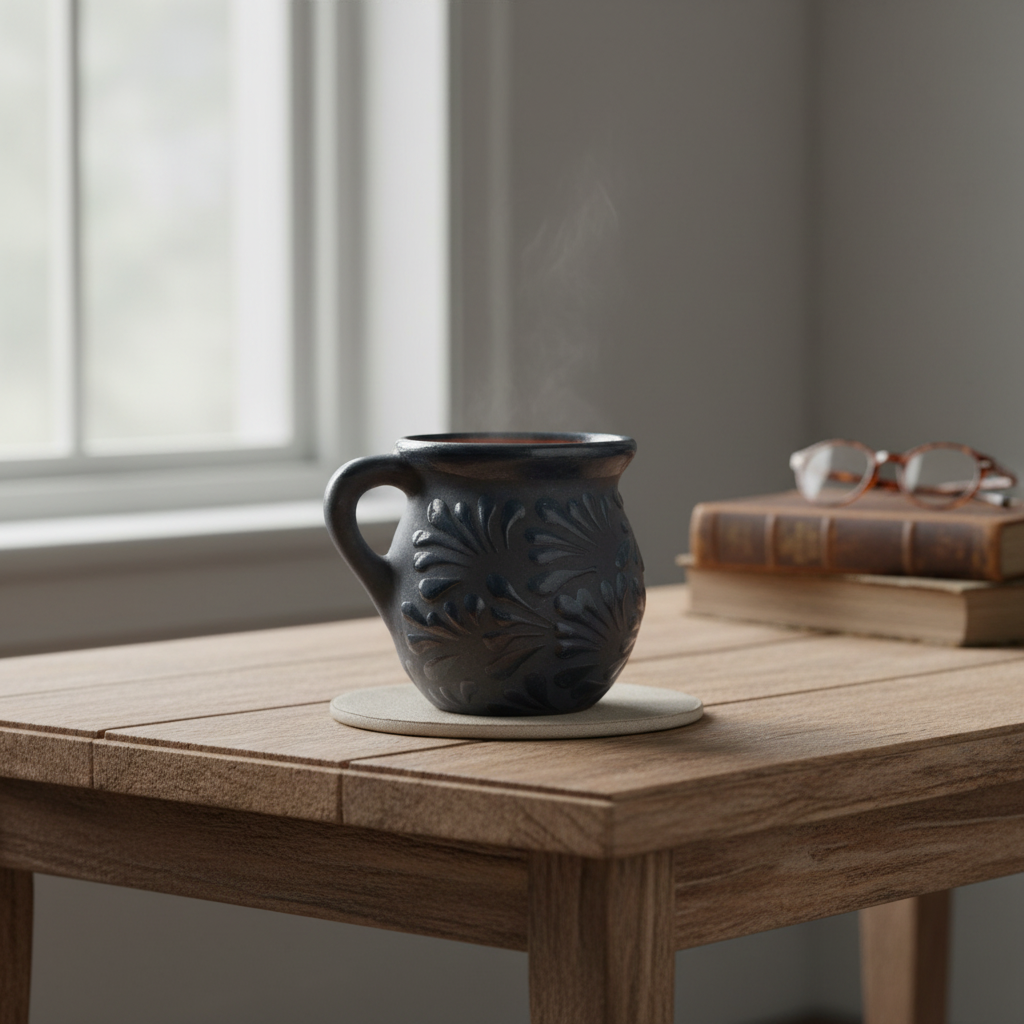 Black Talavera Jarrito Mug | Handmade Mexican Clay Coffee Cup
