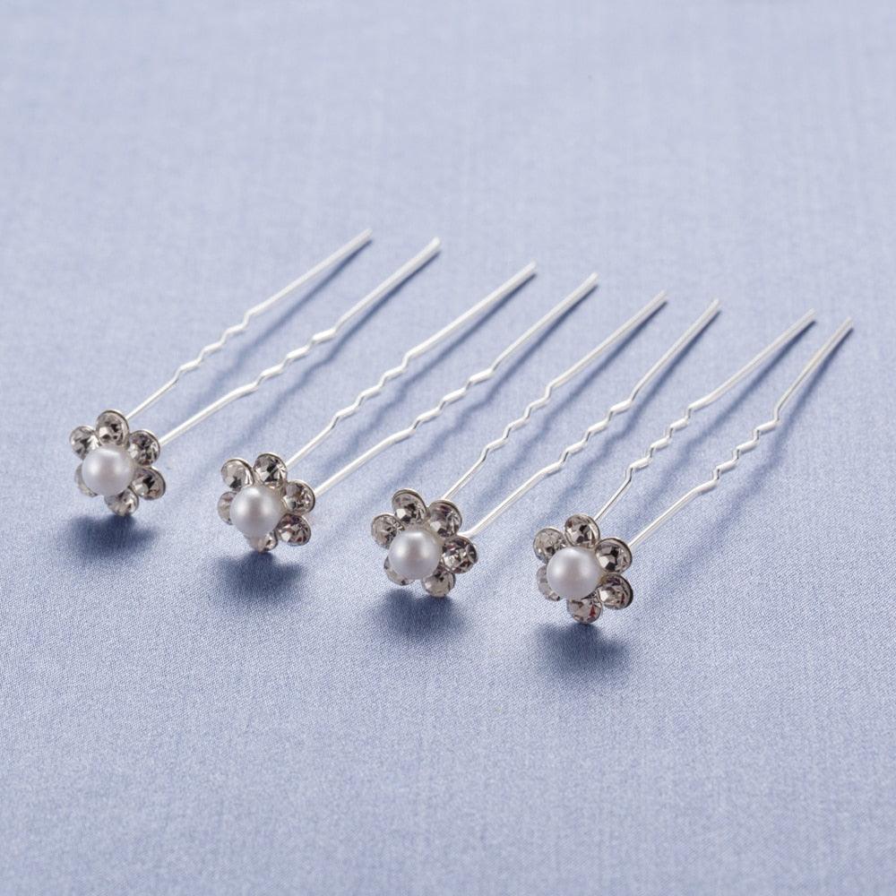 20Pcs Fashion Wedding Bridal Pearl Flower Clear Crystal Rhinestone Hair Pins Clips Bridesmaid Hair wear Jewelry Gorgeous Hair Accessories For Women