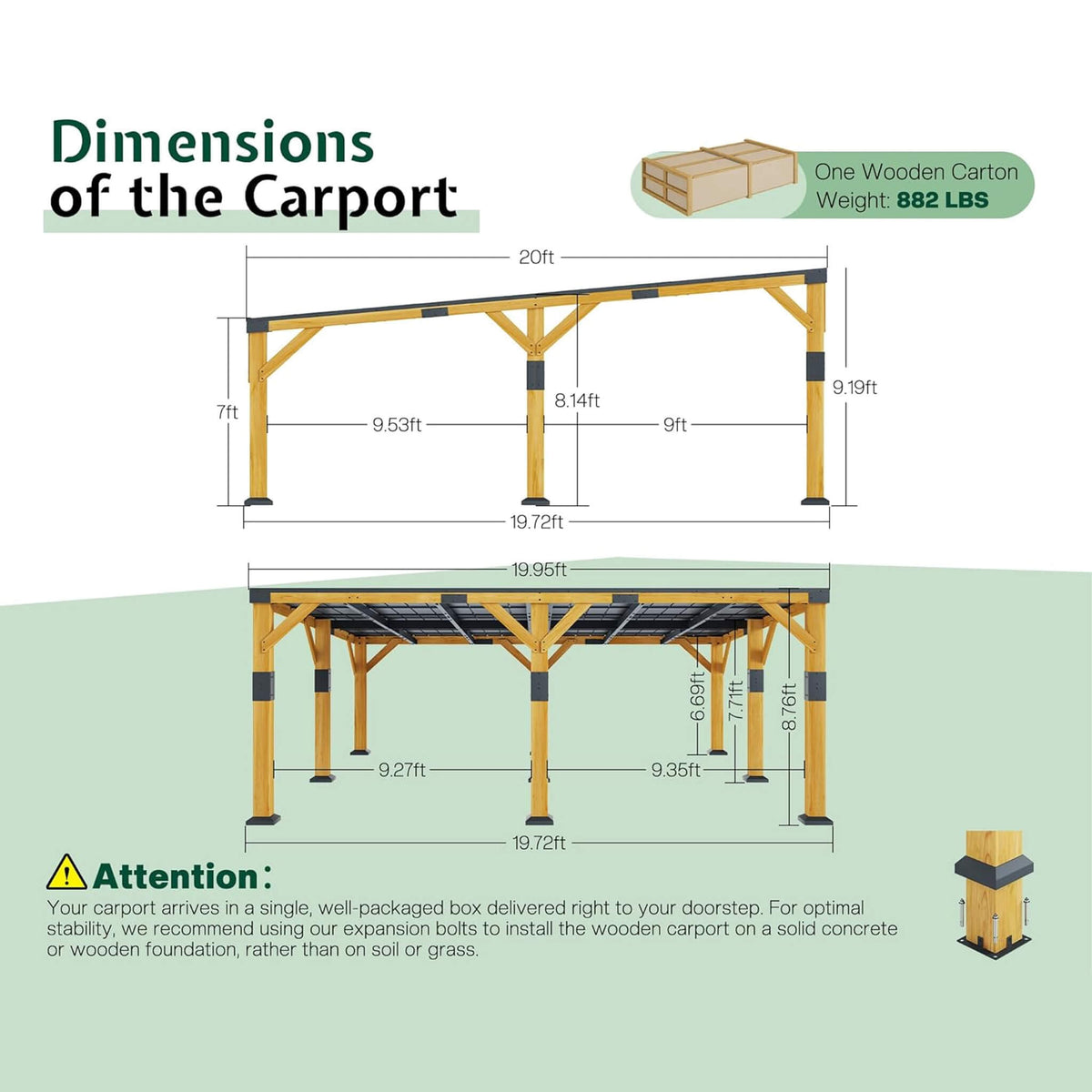 [20X20FT] Heavy-Duty All-Weather Outdoor Cedar Wood Carport With Galvanized Steel Roof (SAK76145)