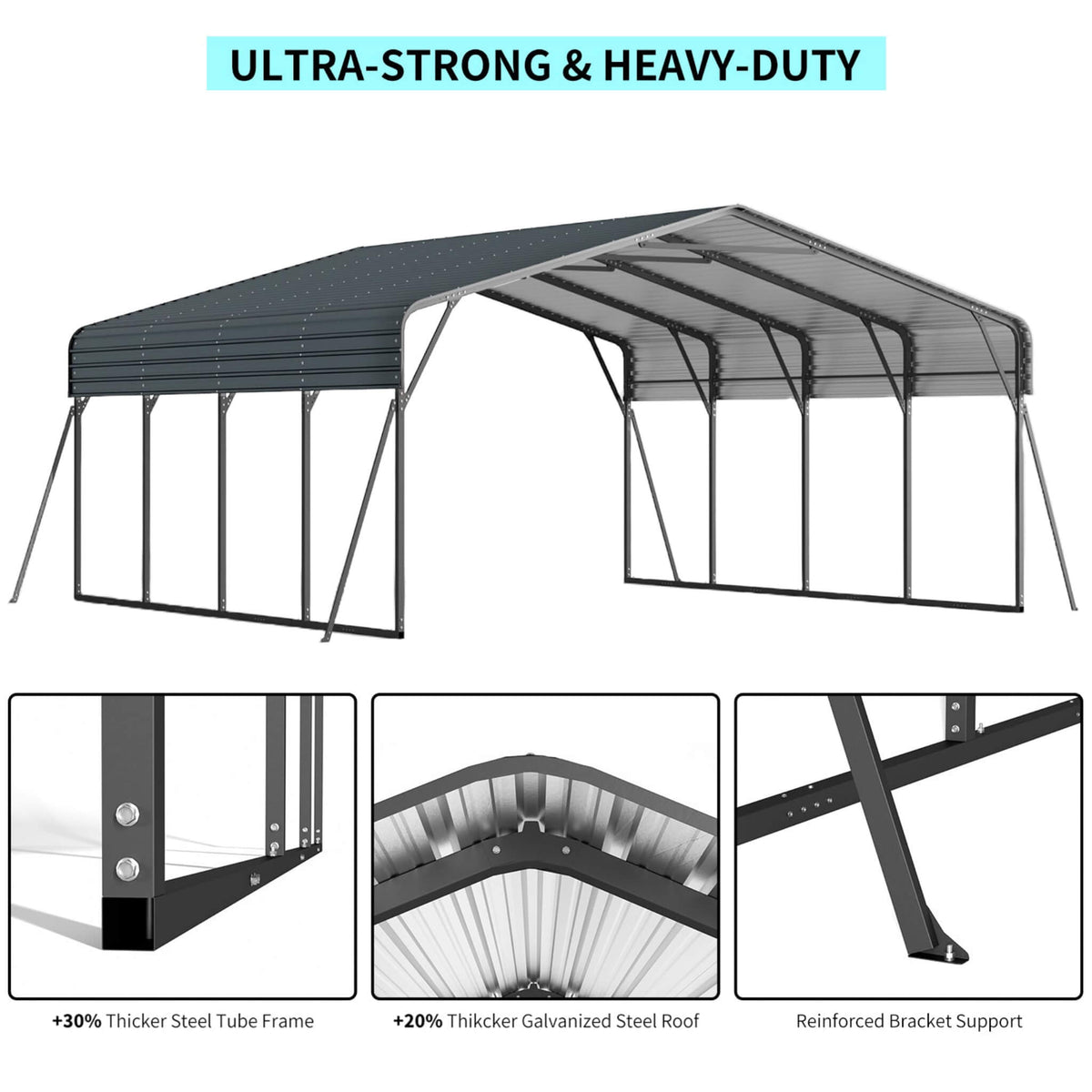 [20X20FT] Extra-Large Heavy-Duty Outdoor Metal Carport With Galvanized Steel Roof For Cars, Boats And Trucks (SAK75633)