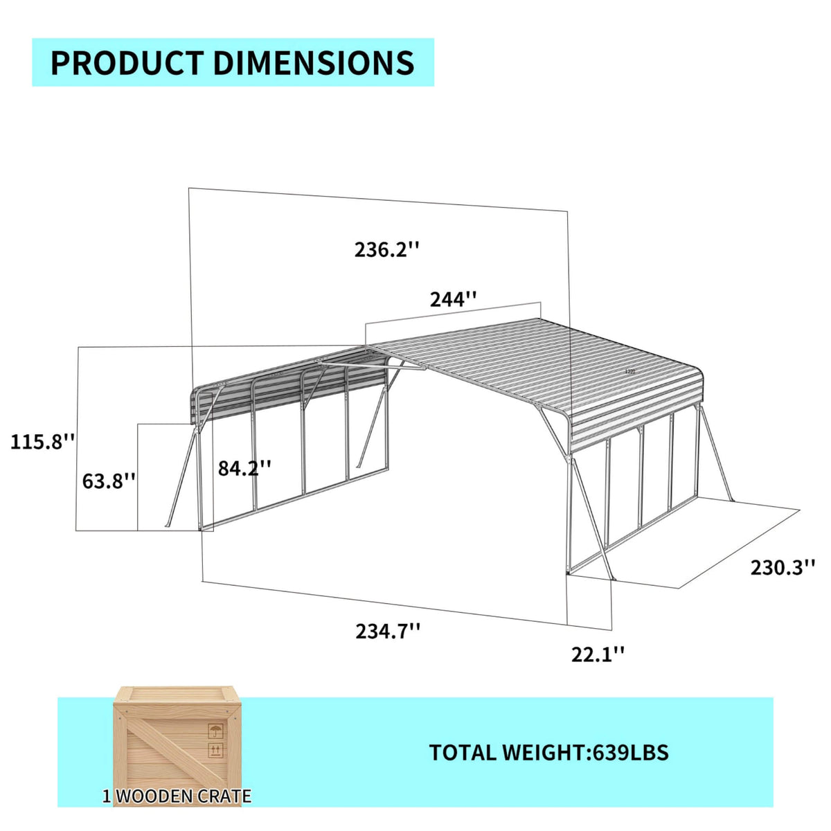 [20X20FT] Extra-Large Heavy-Duty Outdoor Metal Carport With Galvanized Steel Roof For Cars, Boats And Trucks (SAK75633)