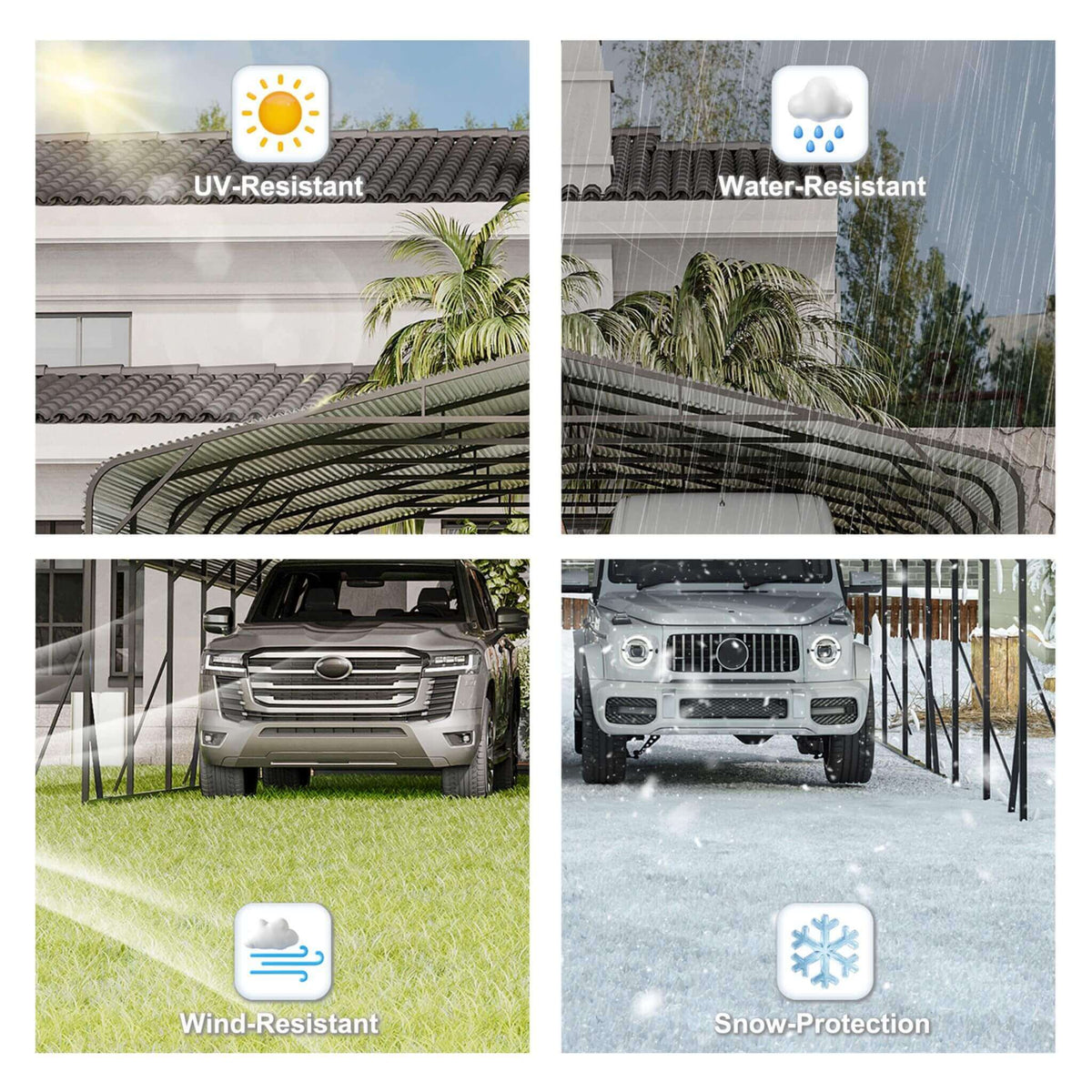[20X30FT] Heavy-Duty Wind-Resistant Steel Roof Carport With Triangular Frame (SAK94812)