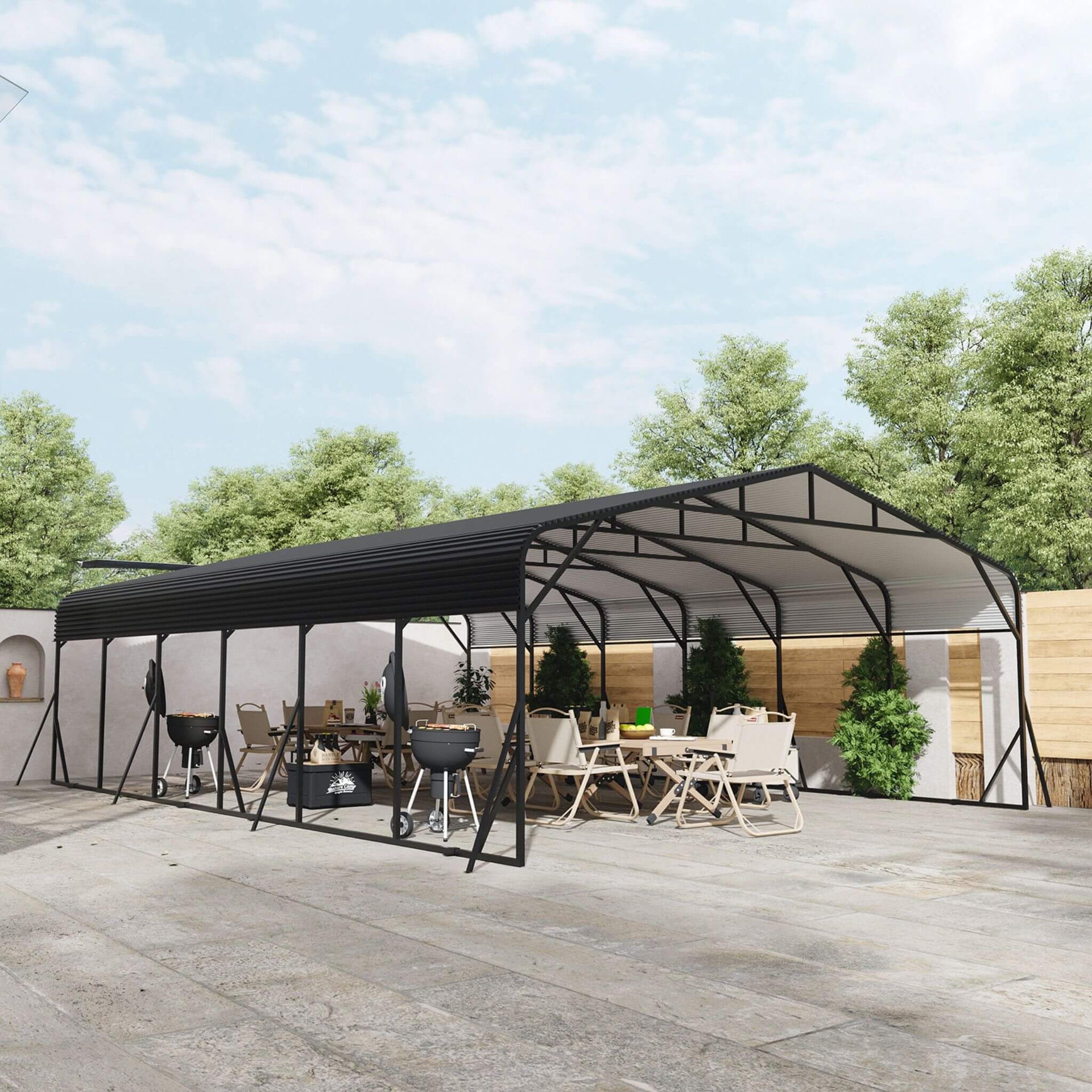 [20X30FT] Heavy-Duty Wind-Resistant Steel Roof Carport With Triangular Frame (SAK94812)