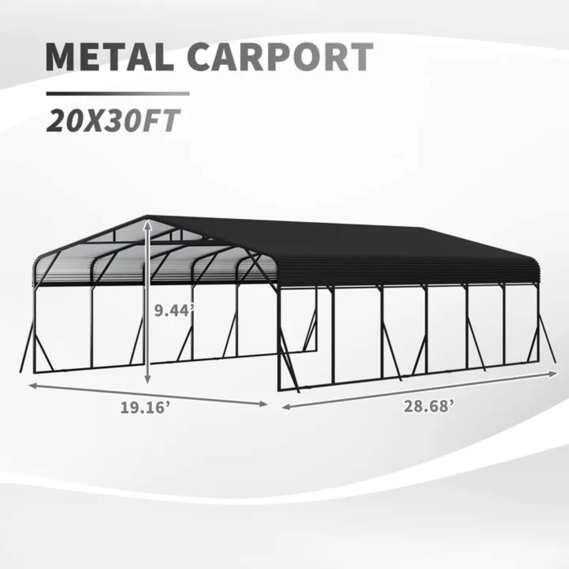 [20X30FT] Heavy-Duty Wind-Resistant Steel Roof Carport With Triangular Frame (SAK94812)