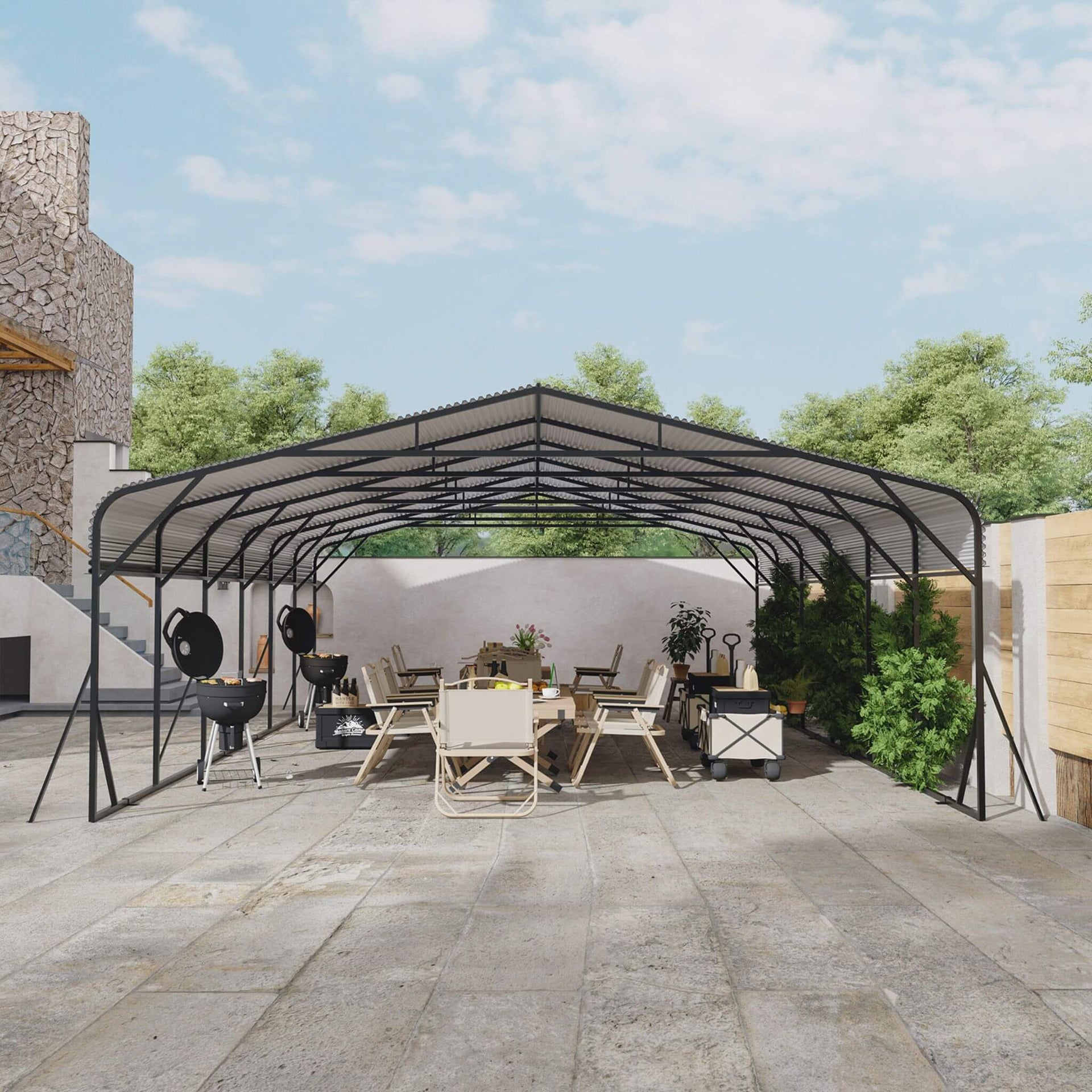 [20X30FT] Heavy-Duty Wind-Resistant Steel Roof Carport With Triangular Frame (SAK94812)