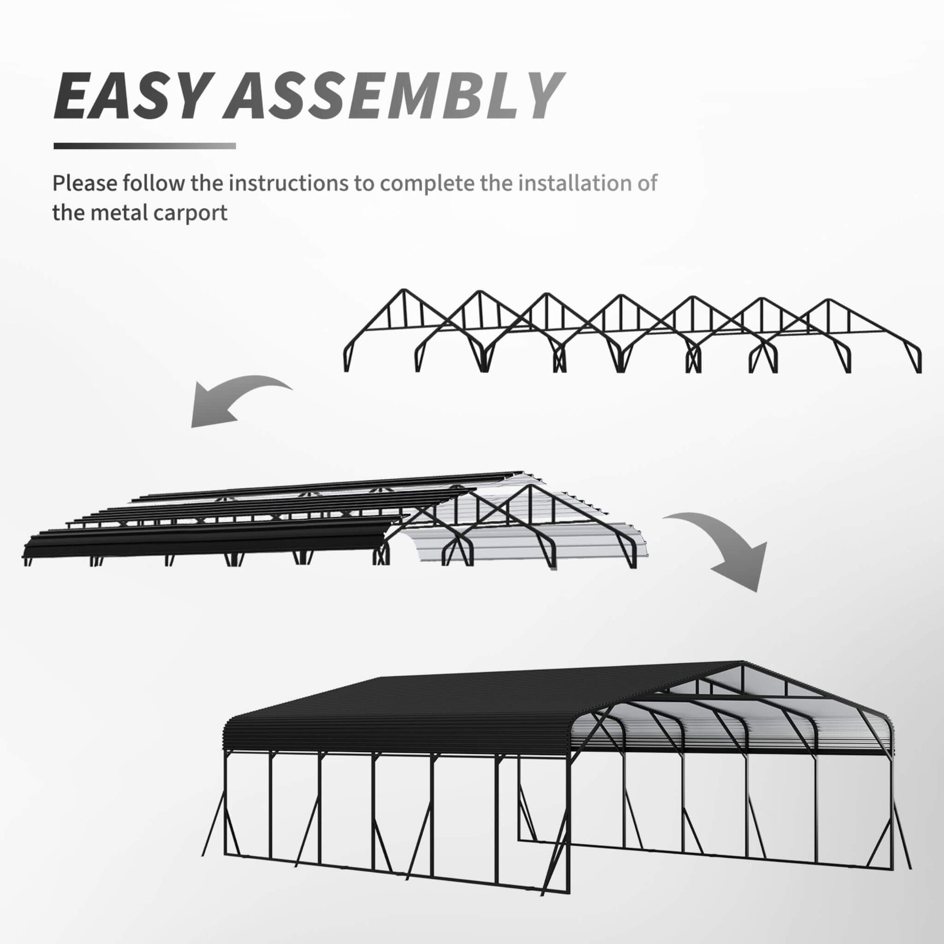 [20X30FT] Heavy-Duty Wind-Resistant Steel Roof Carport With Triangular Frame (SAK94812)