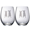 Set of 2 Boston Terrier Dog Stemless Wine Glasses - Boxwood, Boston Bull Terrier, American Gentleman Lover - for Him & Her - Dogs Silhouette - Etched Tumblers for Anniversary, Wedding, Gifts (18 OZ)
