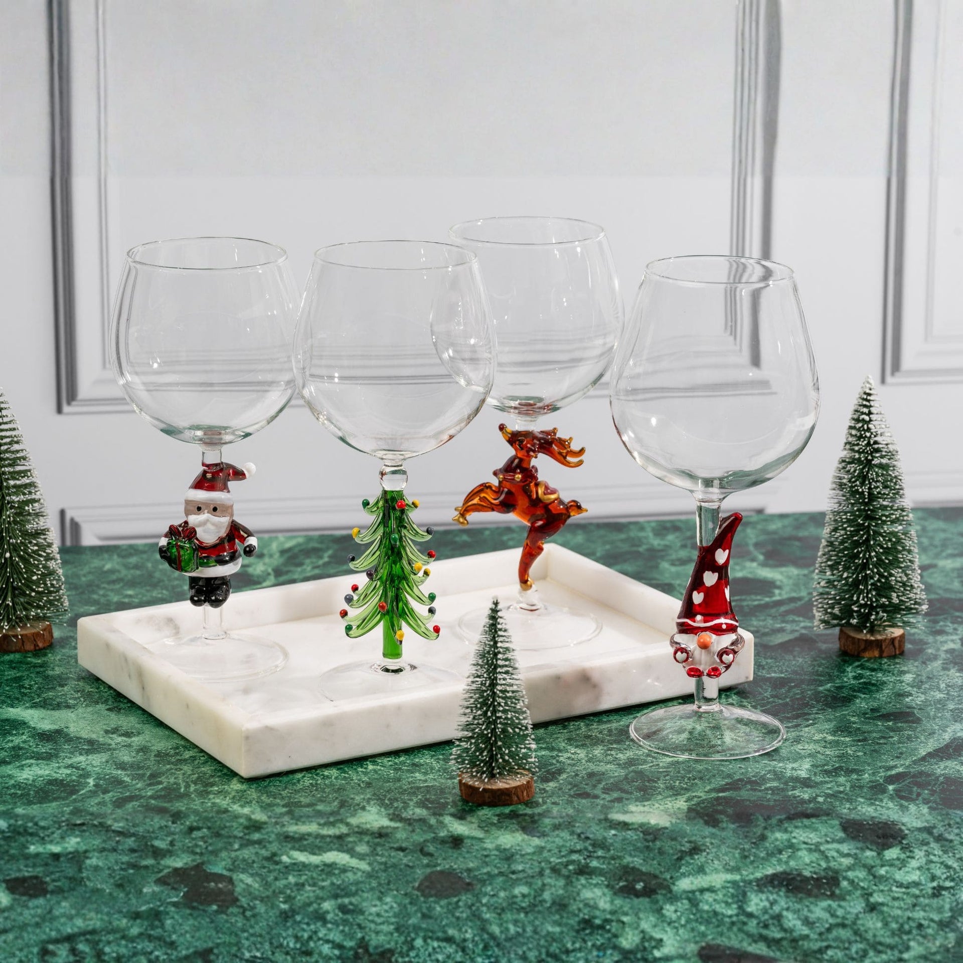 3D Christmas Tree Wine Glasses Jersey Art Glass