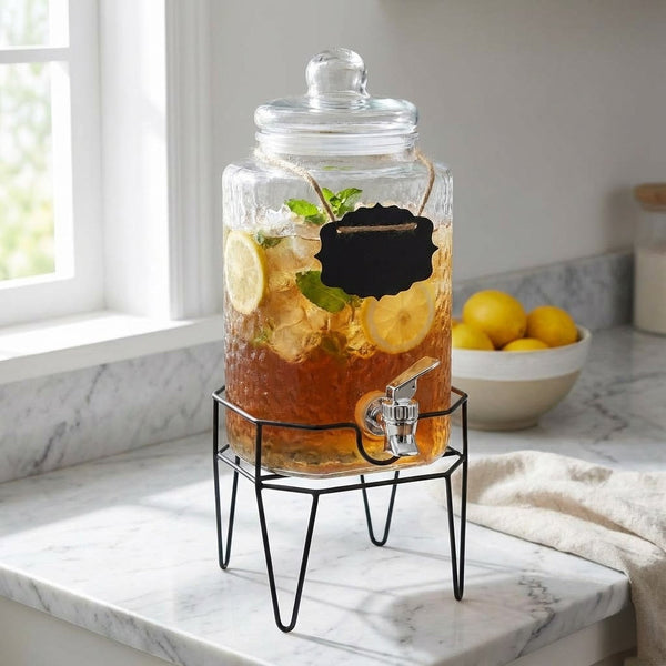 Hamburg Glass Beverage Dispenser with Metal Stand 1.5 Gal