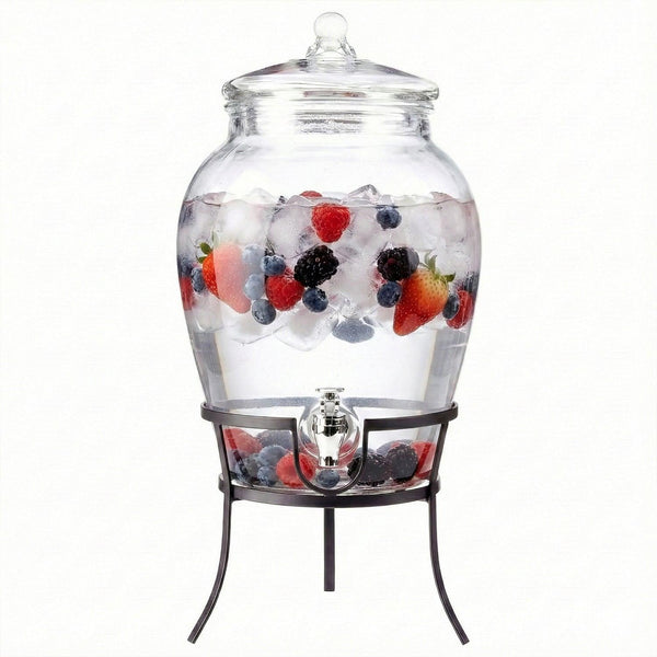 Beverage Dispenser with Metal Rack & Glass Lid 2.7 Gal
