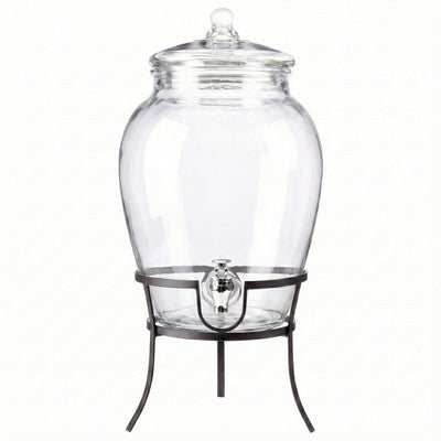 Beverage Dispenser with Metal Rack & Glass Lid 2.7 Gal