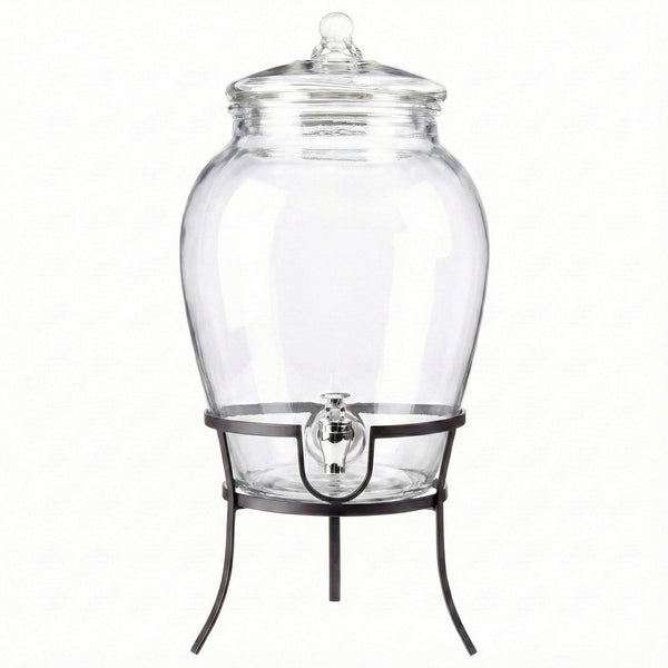 Beverage Dispenser with Metal Rack & Glass Lid 2.7 Gal
