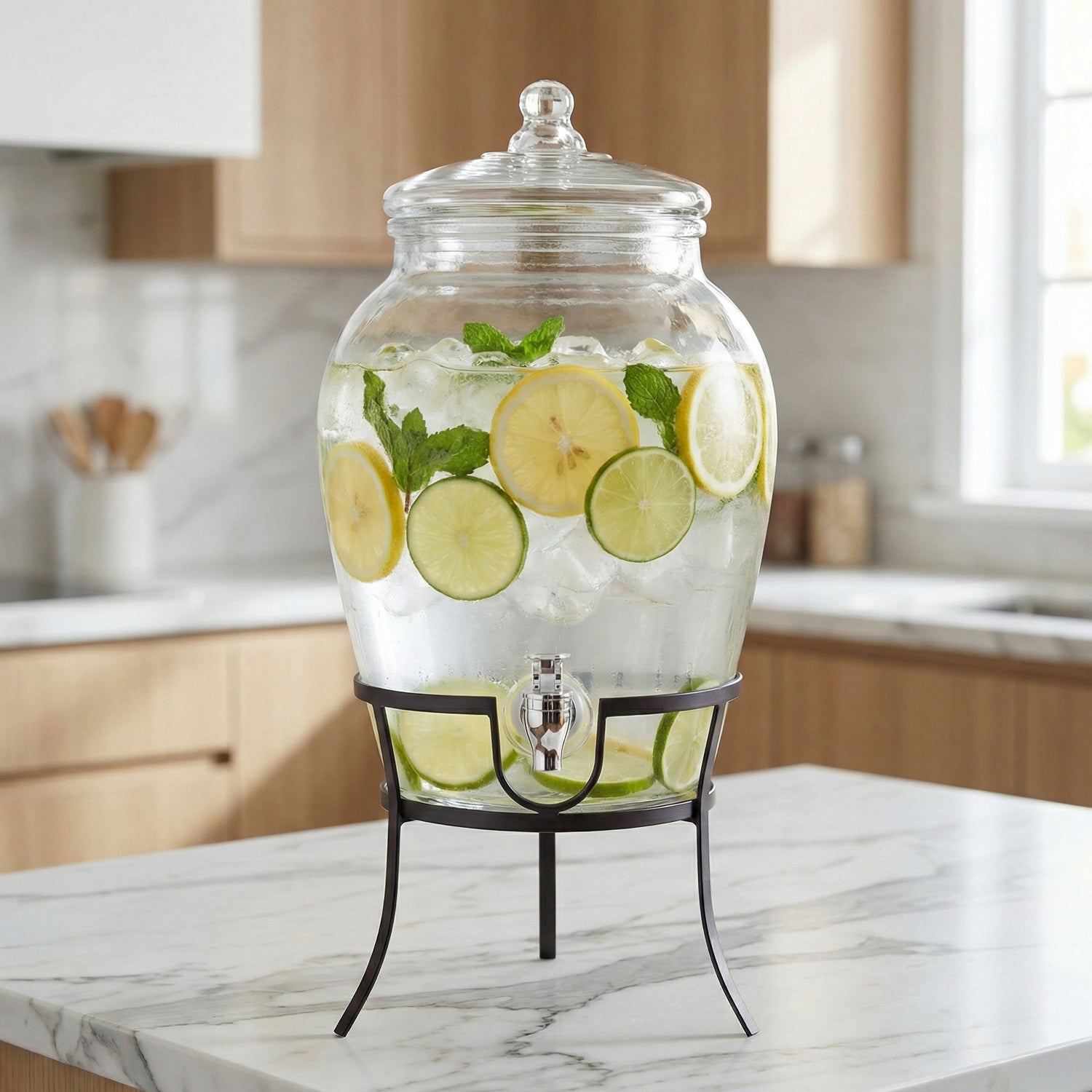 Beverage Dispenser with Metal Rack & Glass Lid 2.7 Gal